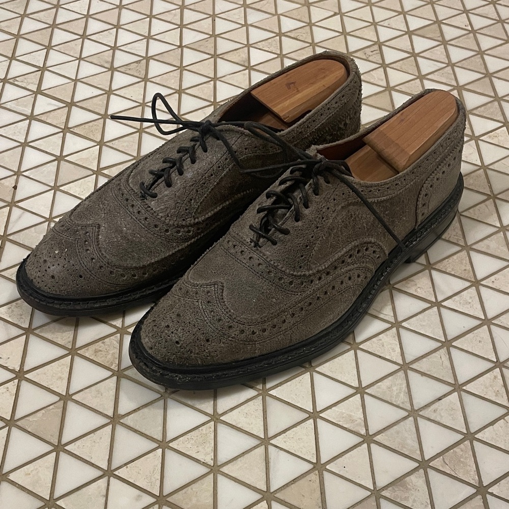 Allen Edmonds McTavish Wingtip Oxford Shoes Waxed Suede Leather Size 8.5 D Gray